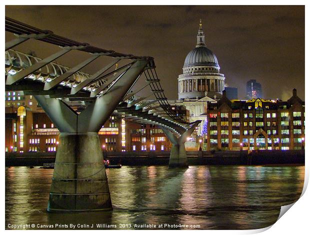 St Pauls Catherderal And Millenium Footbridge Print by Colin Williams Photography
