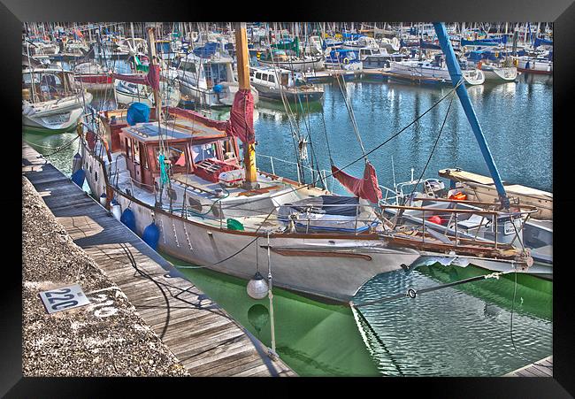 Large Sail Boat in Harbour Framed Print by Simon West