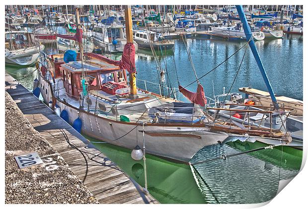 Large Sail Boat in Harbour Print by Simon West