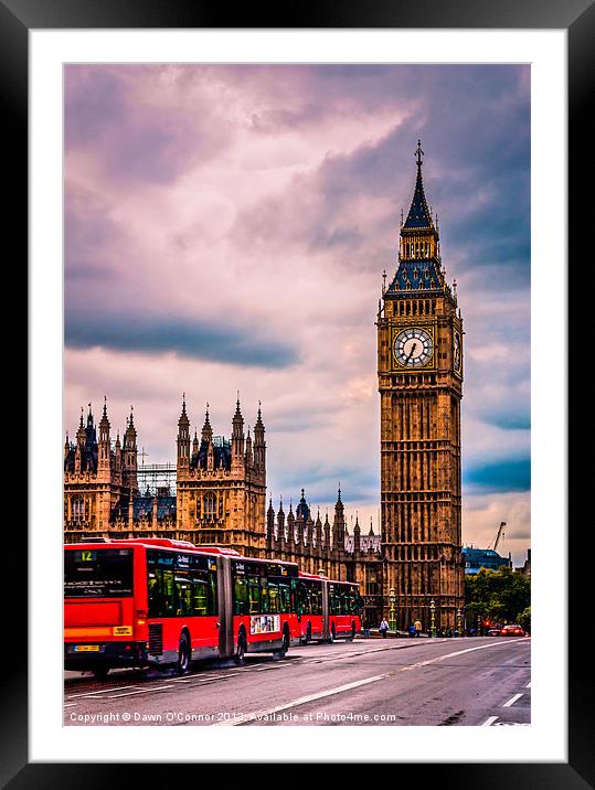 Big Ben and Buses Framed Mounted Print by Dawn O'Connor