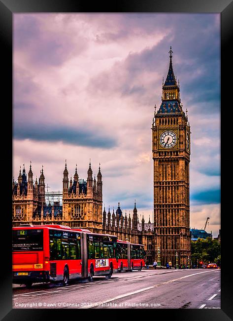 Big Ben and Buses Framed Print by Dawn O'Connor