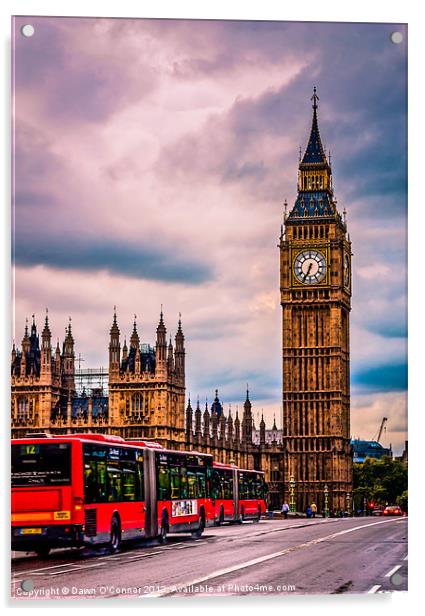 Big Ben and Buses Acrylic by Dawn O'Connor