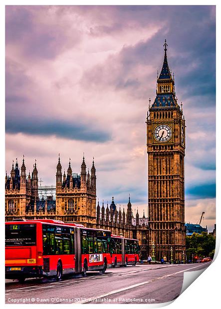 Big Ben and Buses Print by Dawn O'Connor