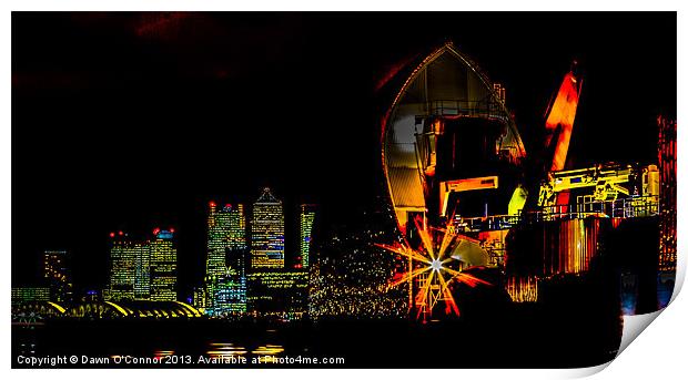 Docklands and Thames Barrier Print by Dawn O'Connor