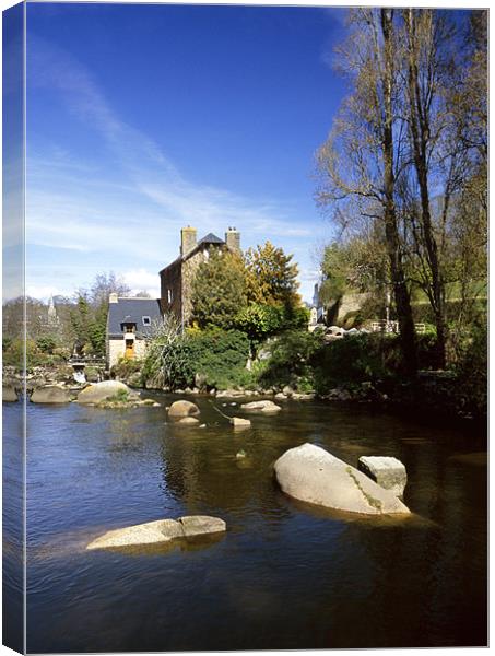 River view in Pont Aven, Brittany, France Canvas Print by Simon Armstrong