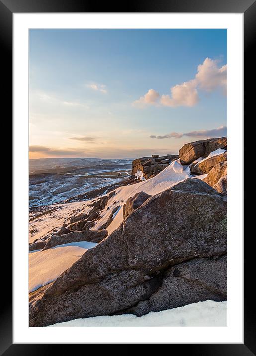 Snow on Higger Tor Framed Mounted Print by Jonathan Swetnam