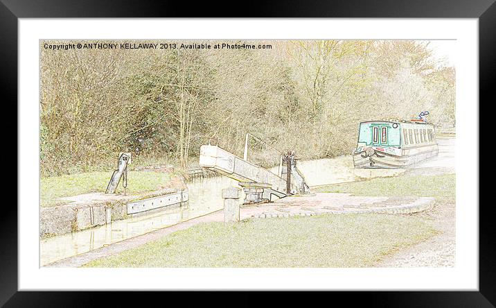 APPROACHING THE LOCK DRAWING Framed Mounted Print by Anthony Kellaway