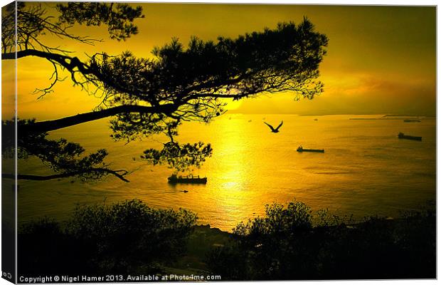 Golden Sunset Gibraltar Canvas Print by Wight Landscapes