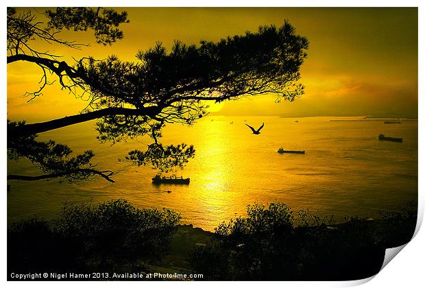 Golden Sunset Gibraltar Print by Wight Landscapes