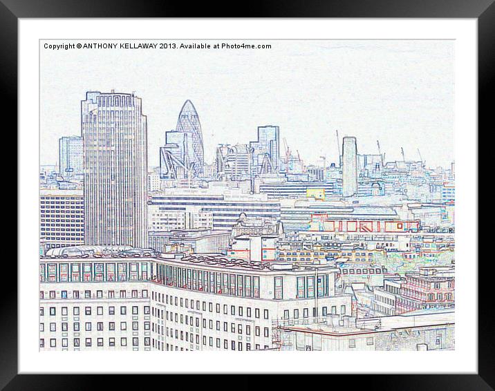 LONDON SKYLINE DRAWING Framed Mounted Print by Anthony Kellaway