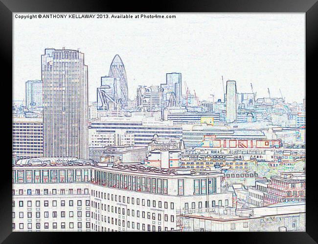 LONDON SKYLINE DRAWING Framed Print by Anthony Kellaway