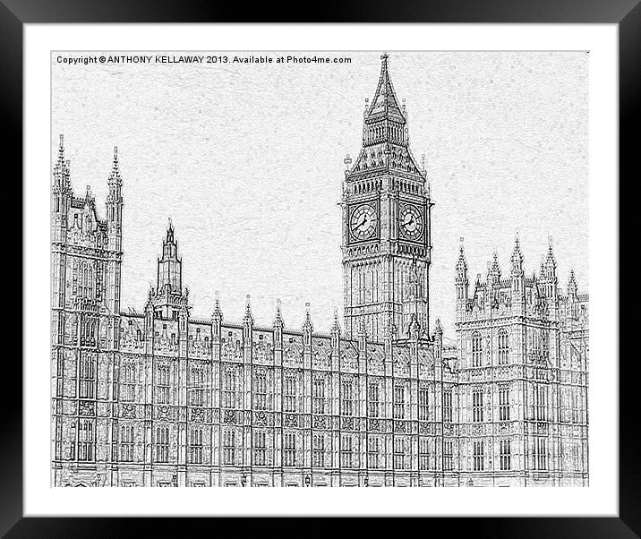BIG BEN PENCIL DRAWING Framed Mounted Print by Anthony Kellaway