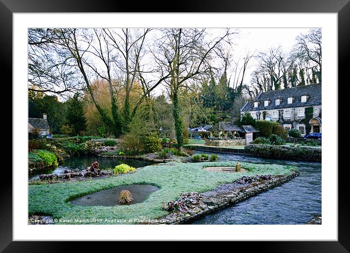 Bibury Trout Farm and The Swan Hotel Framed Mounted Print by Karen Martin
