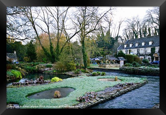Bibury Trout Farm and The Swan Hotel Framed Print by Karen Martin