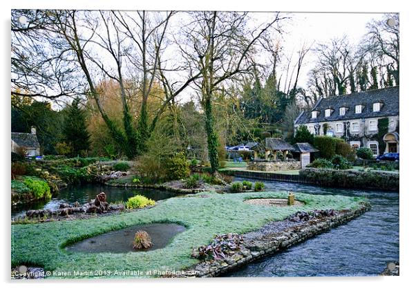 Bibury Trout Farm and The Swan Hotel Acrylic by Karen Martin