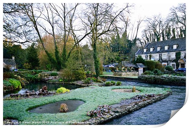 Bibury Trout Farm and The Swan Hotel Print by Karen Martin