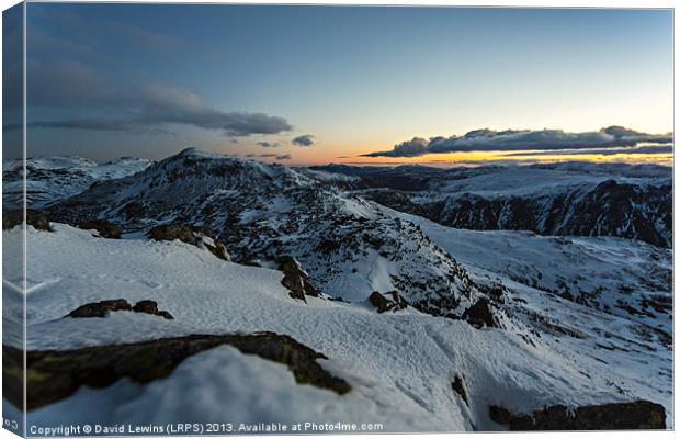 Crinkle Crags & Bow Fell - Sunrise Canvas Print by David Lewins (LRPS)