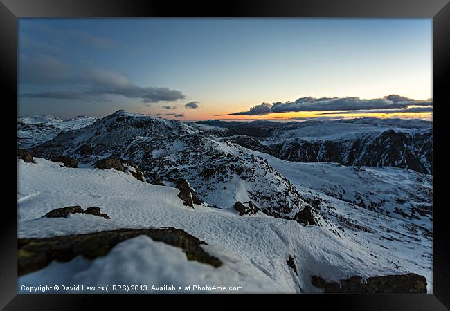 Crinkle Crags & Bow Fell - Sunrise Framed Print by David Lewins (LRPS)