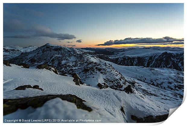 Crinkle Crags & Bow Fell - Sunrise Print by David Lewins (LRPS)