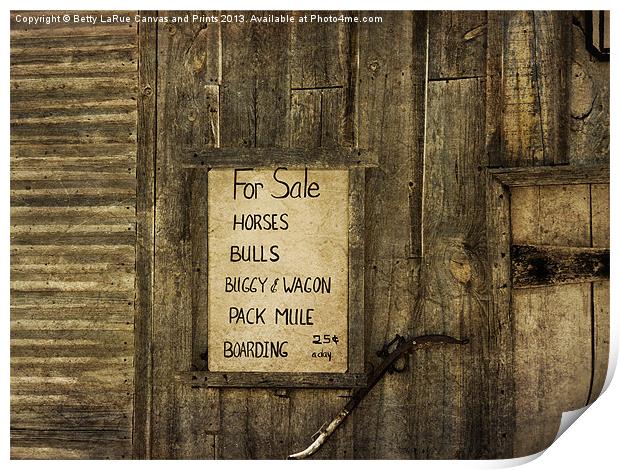 Old West Livery Stable Print by Betty LaRue