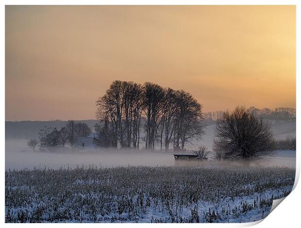 mist above the snow Print by Jo Beerens