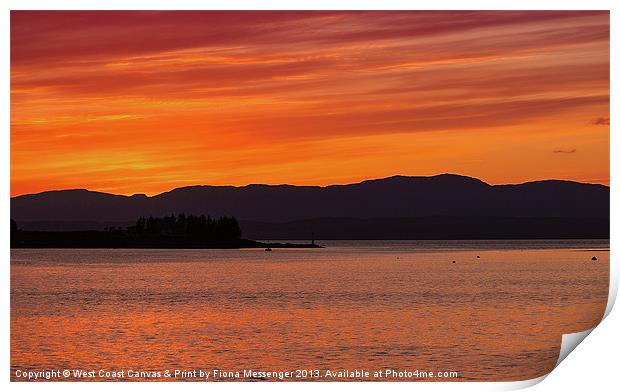 Sundown over Oban Bay Print by Fiona Messenger