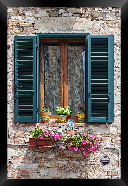 Window with shutters, Castellina. Framed Print by Ian Duffield