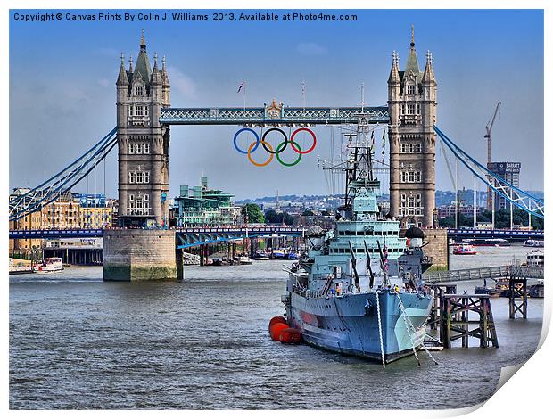 Olympic Rings  London 2012 - Tower Bridge Print by Colin Williams Photography