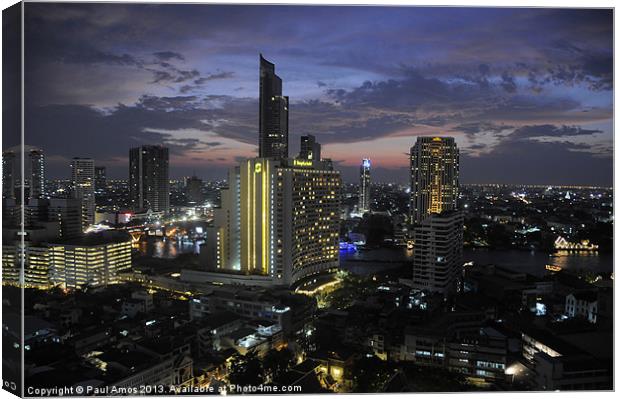 Bangkok Night Skyline Canvas Print by Paul Amos