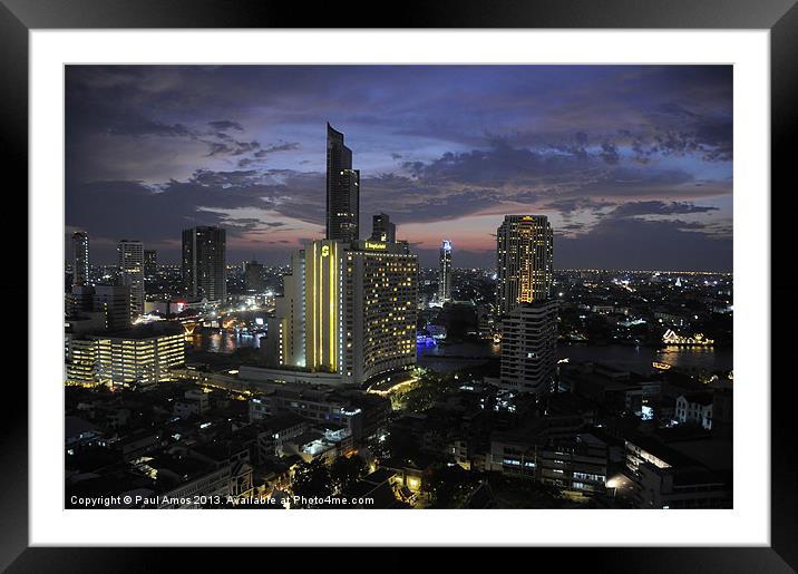 Bangkok Night Skyline Framed Mounted Print by Paul Amos