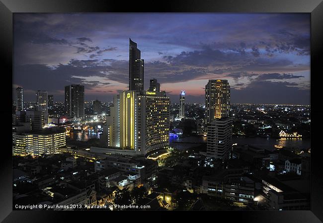Bangkok Night Skyline Framed Print by Paul Amos