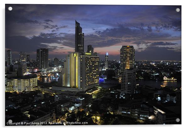 Bangkok Night Skyline Acrylic by Paul Amos