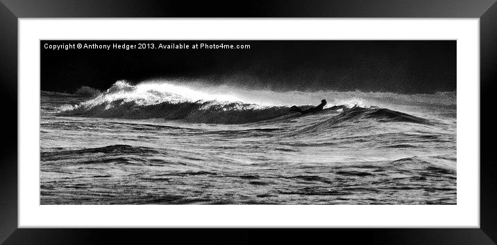 Waiting for the big one - B&W Framed Mounted Print by Anthony Hedger