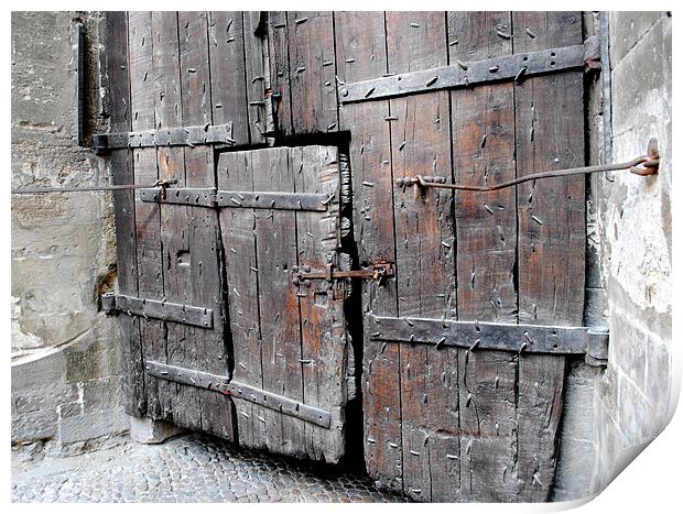 Weathered wooden doors Print by Regis Yaworski