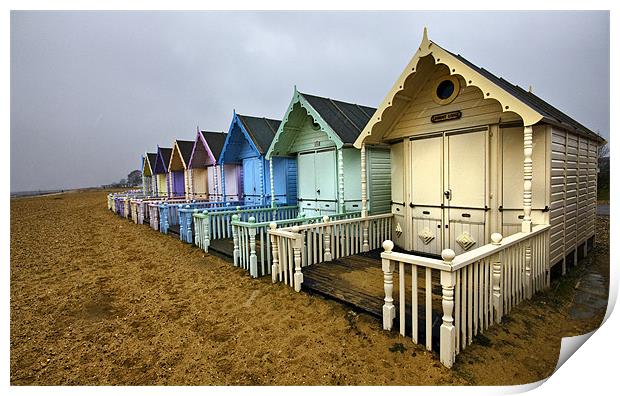 Winter Beach Huts Print by Darren Burroughs