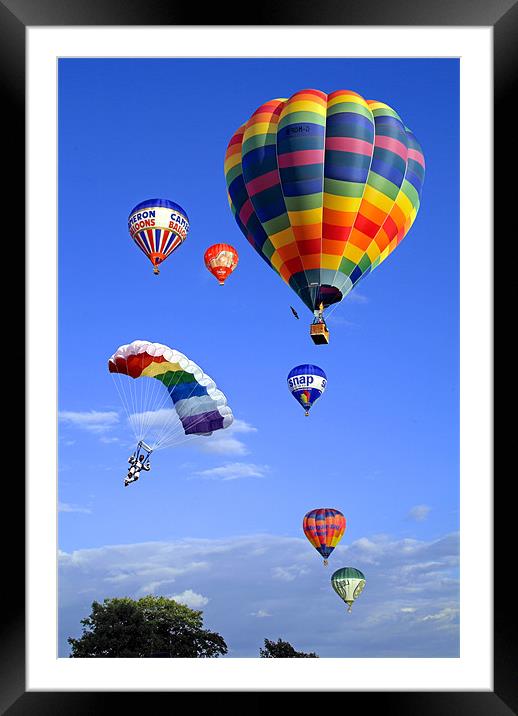 Balloons and Parachutist Framed Mounted Print by Peter Cope
