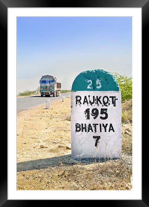 195 kilimeters to Rajkot Milestone Framed Mounted Print by Arfabita  