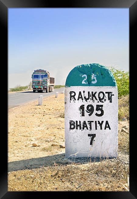195 kilimeters to Rajkot Milestone Framed Print by Arfabita  