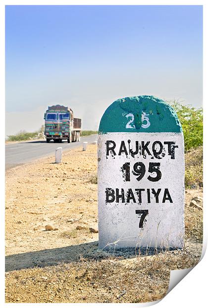 195 kilimeters to Rajkot Milestone Print by Arfabita  