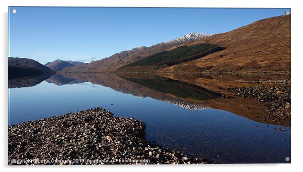 Loch Arkaig reflections. Acrylic by John Cameron