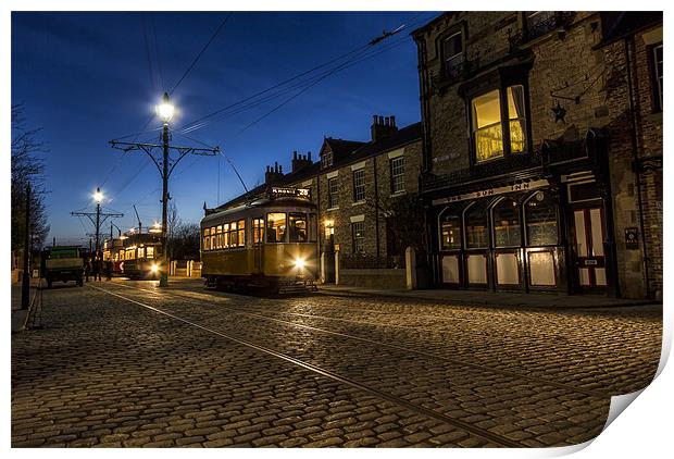 Trams at Night Print by Northeast Images
