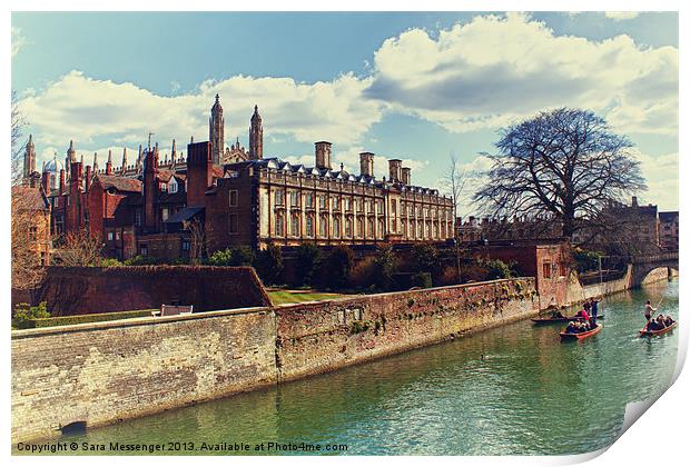 Clare college on the River Cam Print by Sara Messenger