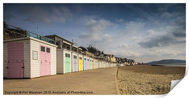 Lyme Regis Beach Huts Print by Phil Wareham