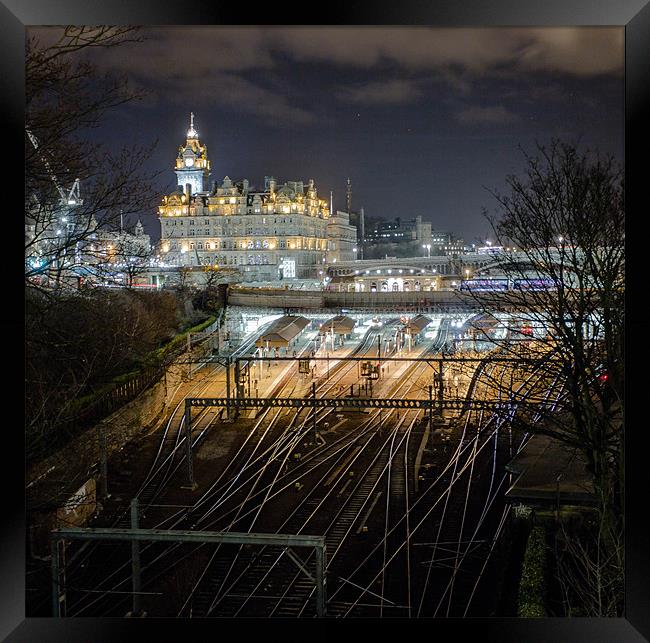 Waverley Station and The Balmoral Hotel. Framed Print by Buster Brown