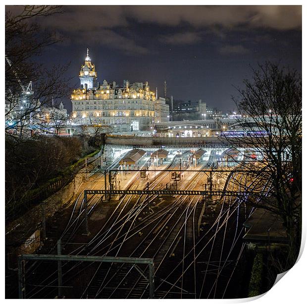 Waverley Station and The Balmoral Hotel. Print by Buster Brown