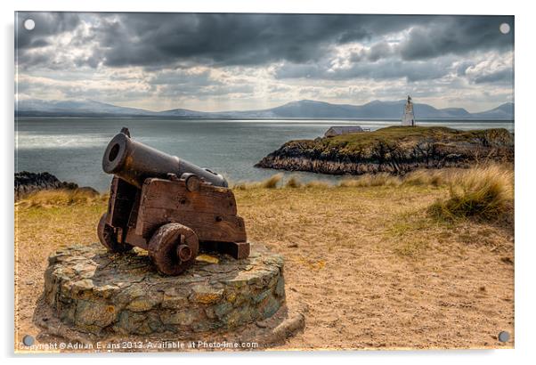 Cannon at Llanddwyn Island Acrylic by Adrian Evans
