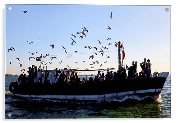 Flock of seagulls and the ferry Acrylic by Arfabita  