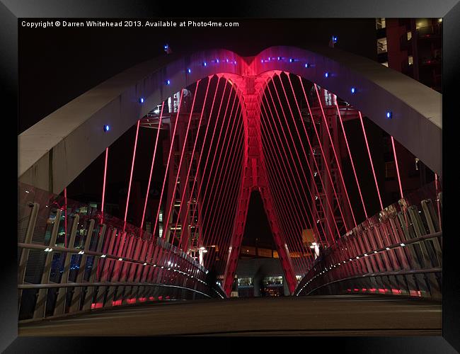 Downlit Bridge in Red Framed Print by Darren Whitehead