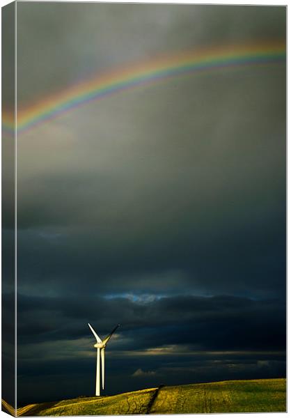 Wind Turbine & Rainbow Canvas Print by Philip Teale