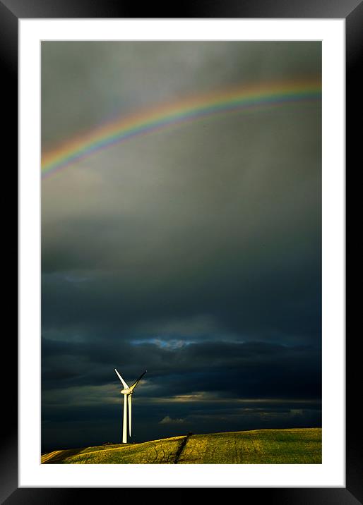 Wind Turbine & Rainbow Framed Mounted Print by Philip Teale
